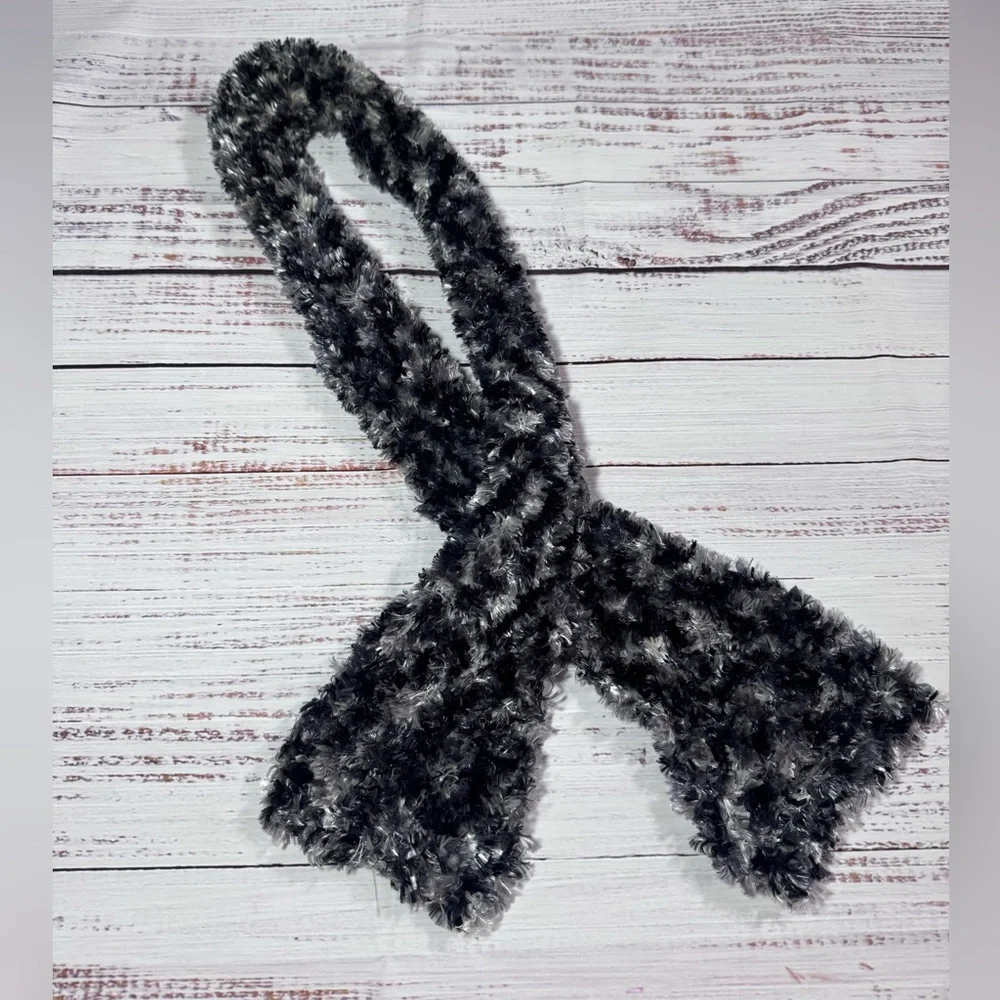 Cozy Fuzzy Black and Gray Women's Scarf